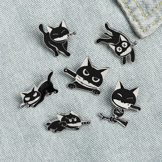 Black Cat Knife Mouth Brooch Pin Fashion Jewelry