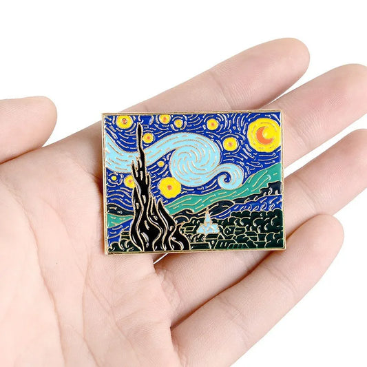 Van Gogh Starry Sky Brooch - Sun Moon Metal Badge Accessory