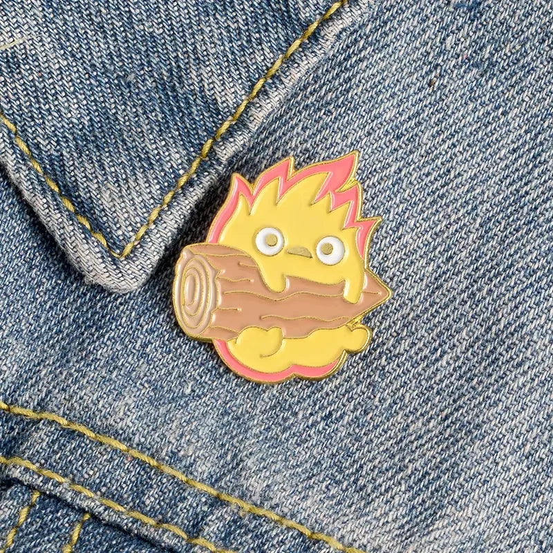 Cartoon Flame Firewood Brooch Trendy Clothing Bag Decoration