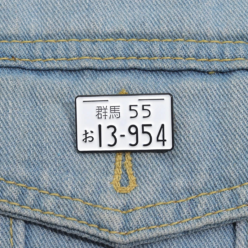 Japanese Car License Plate Enamel Pins Brooches Lapel Badges Anime Accessories Jewelry Gift
