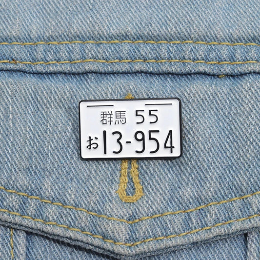 Japanese Car License Plate Enamel Pins Brooches Lapel Badges Anime Accessories Jewelry Gift