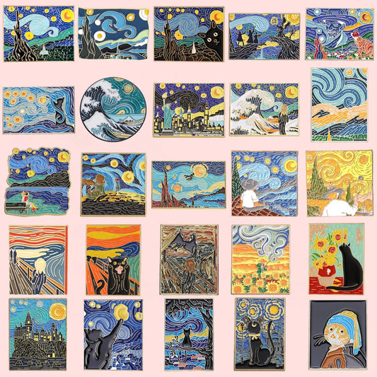 Van Gogh Starry Sky Cat Enamel Pin Badge Jewelry Gift