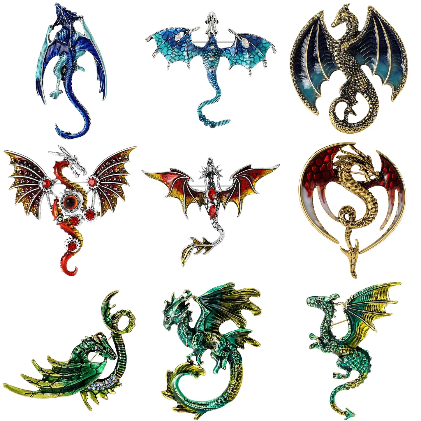 Enamel Rhinestone Dragon Brooch Pin Jewelry Accessories