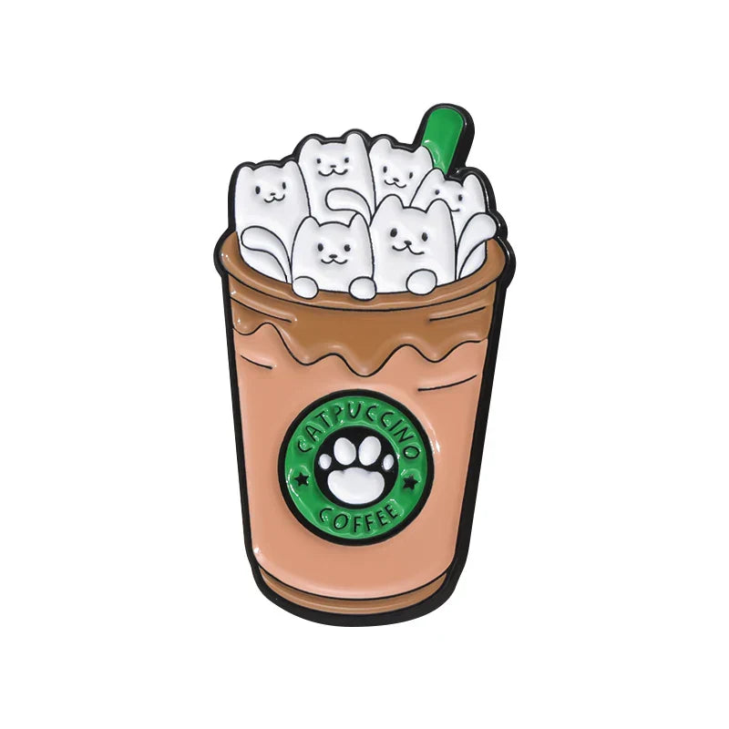 CATS COFFEE Enamel Pins Cute Cat Brooches Lapel Badges Cartoon Animal Jewelry Gift