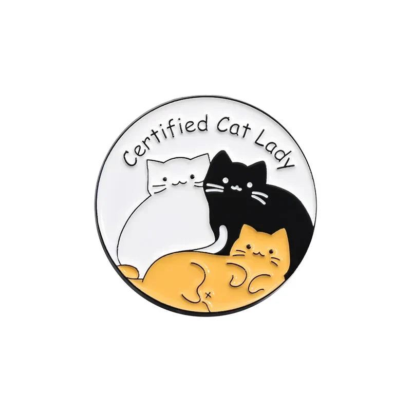 Cat Lady Enamel Pins Cartoon Meow Brooches Lapel Badges Jewelry Gift
