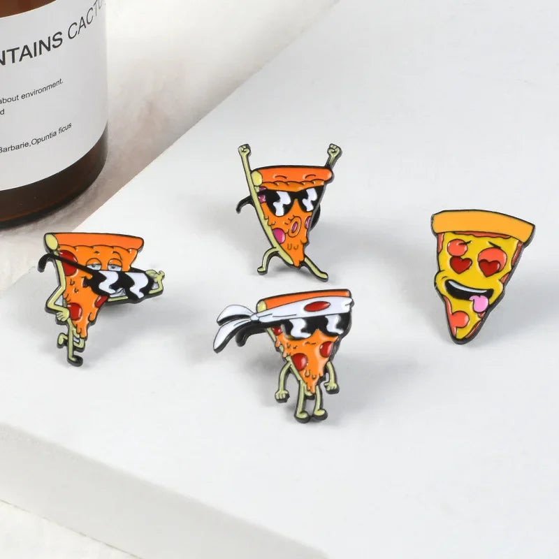 Funny Pizza Enamel Pin Heart Eye Brooch Cartoon Food Badge Lapel Gift