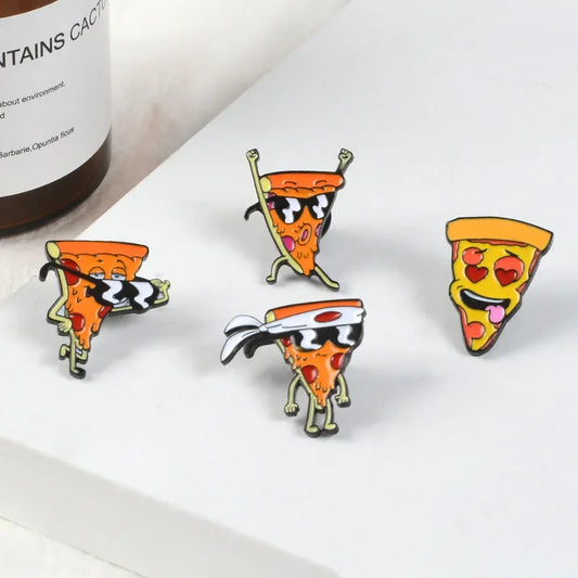 Funny Pizza Enamel Pin Heart Eye Brooch Cartoon Food Badge Lapel Gift