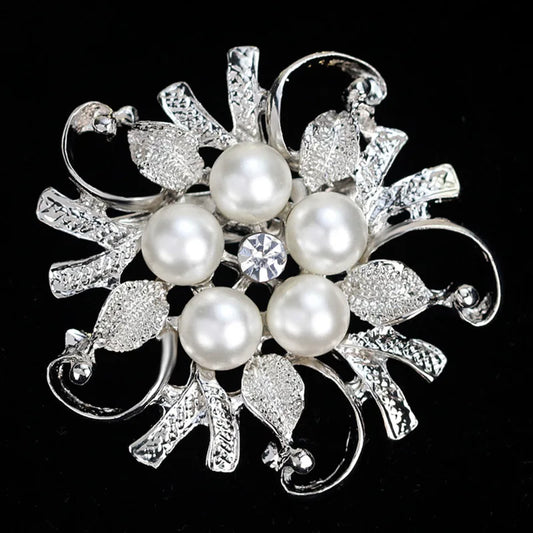 Imitation Pearl Rhinestone Flower Brooch Lapel Pin Jewelry