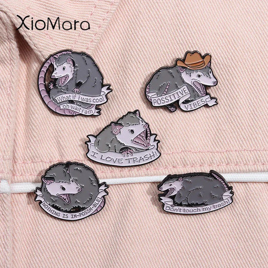 Possum Enamel Pin Mentally Sick Physically Thick Opossum Meme Brooch Lapel Badge Jewelry Gift