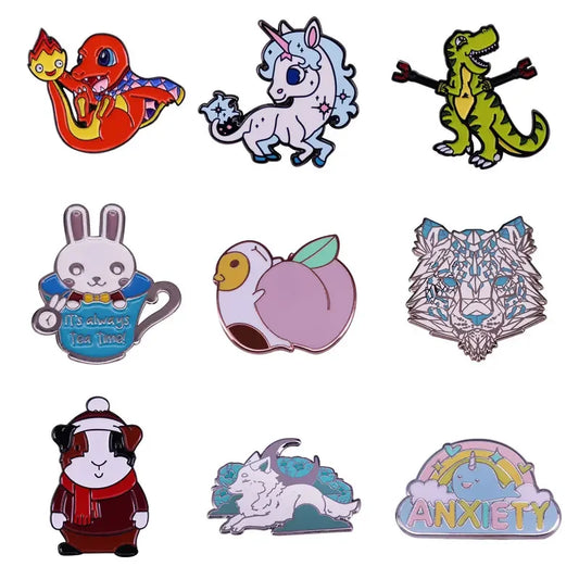 Cute Animal Enamel Pins Elf Cartoon Lapel Brooch Jacket Backpack Badge Gifts