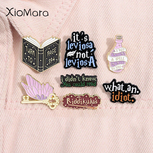 Fantasy Magic Book Butterfly Key Enamel Pins Witch Wizard Brooch Lapel Badge Jewelry Gift
