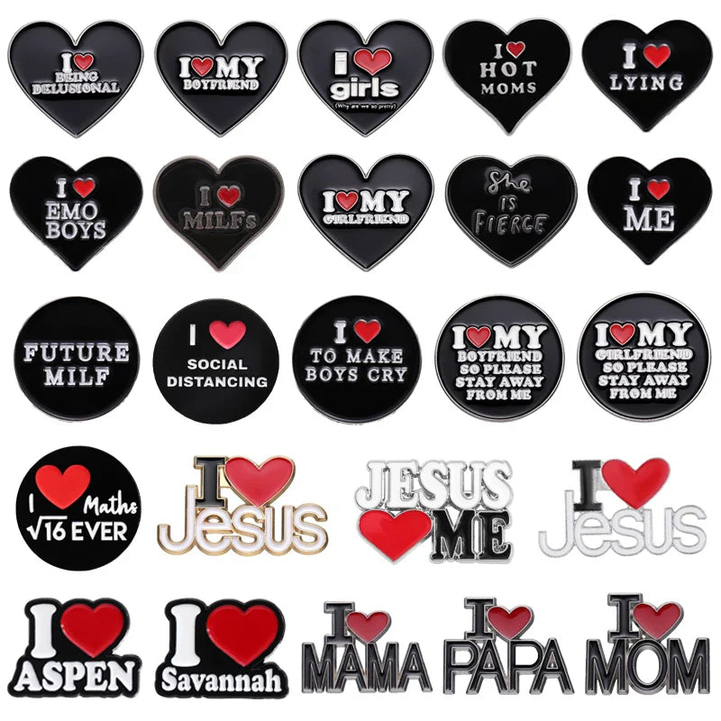 Black Heart Enamel Pin I Love My Girlfriend MILFs Funny Quote Brooch Lapel Badge Gift