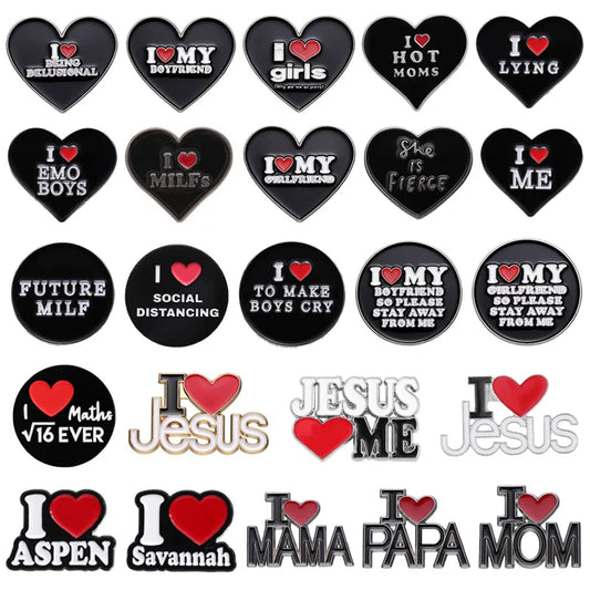 Black Heart Enamel Pin I Love My Girlfriend MILFs Funny Quote Brooch Lapel Badge Gift