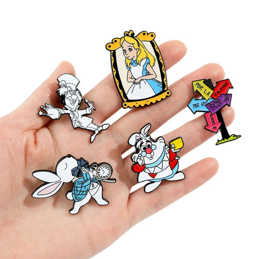 Anime Alice in Wonderland White Rabbit Enamel Pin Set