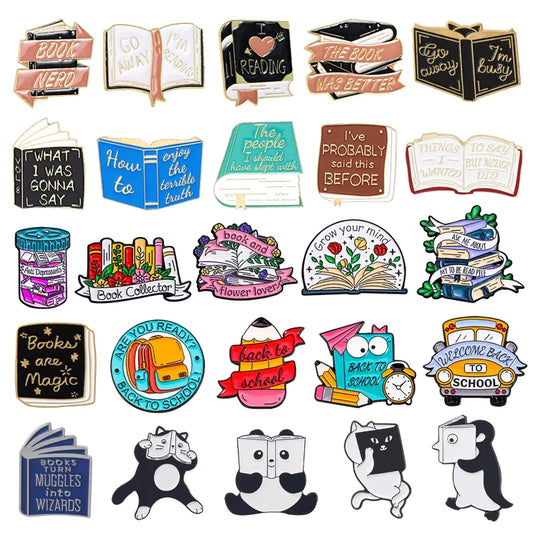 Reading Books Enamel Pins Cute Backpack Jewelry Gift for Kids