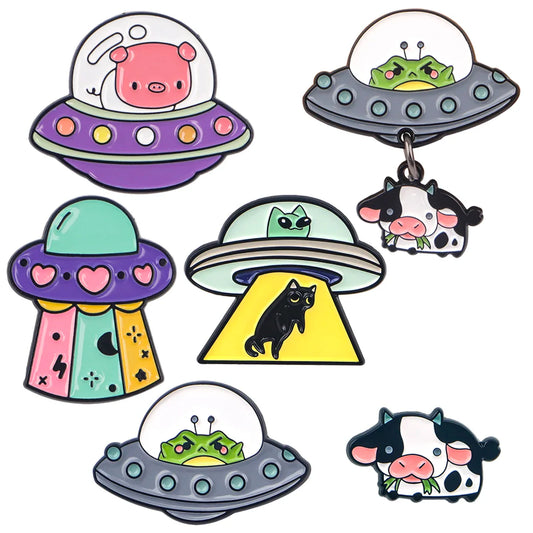 UFO Enamel Pin Cute Animal Brooch Lapel Badge Fashion Jewelry Gift