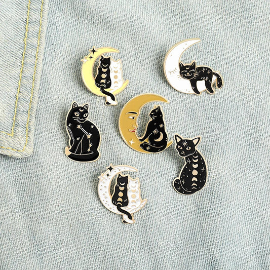 Cat Moon Enamel Pins Ice Cream Coffee Planet Wizard Glasses Magic Book Brooch Badge Jewelry