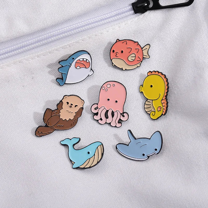 Marine Creatures Enamel Pins: Sharks, Whales, Seahorses, Jellyfish Badges for Bags, Hats, Jewelry Gifts