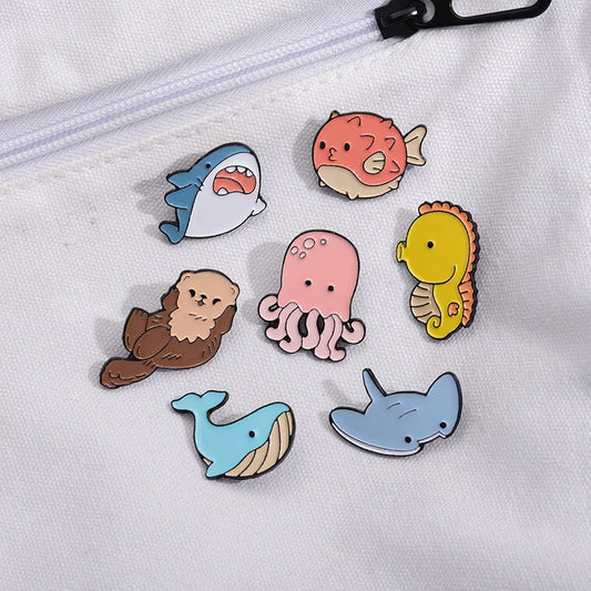 Marine Creatures Enamel Pins: Sharks, Whales, Seahorses, Jellyfish Badges for Bags, Hats, Jewelry Gifts