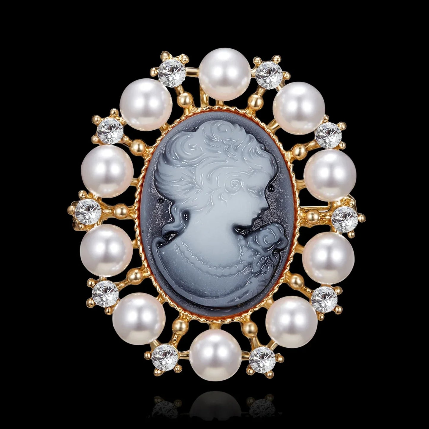 Gothic Crystal Rhinestone Cameo Brooch for Women