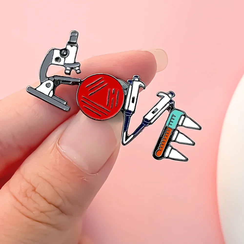 Hanreshe Science Enamel Pin Microscope Test Tube Brooch Lapel Badge Jewelry