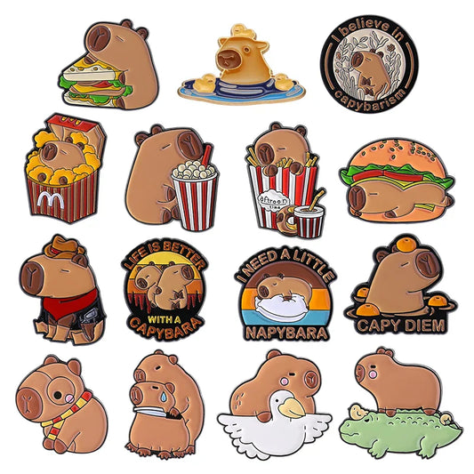 Capybara Enamel Pins - Life Is Better Brooches, Burger Fries Lapel Badge Jewelry Gift