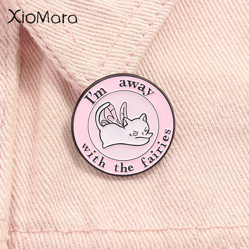Pink Cat Enamel Pin Fairy Brooch Lapel Badge Wholesale Gift