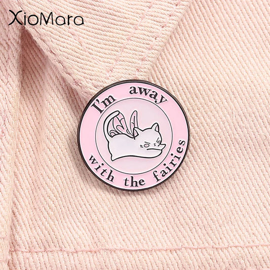 Pink Cat Enamel Pin Fairy Brooch Lapel Badge Wholesale Gift