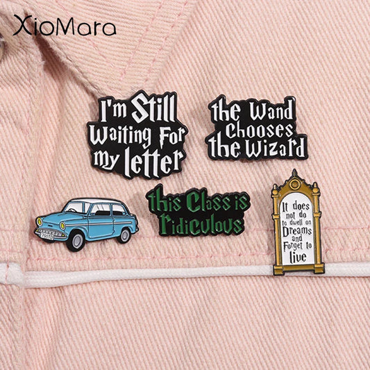 Fantasy Wizarding Enamel Pins Magic Wand Mirror Brooch Lapel Badge Gifts