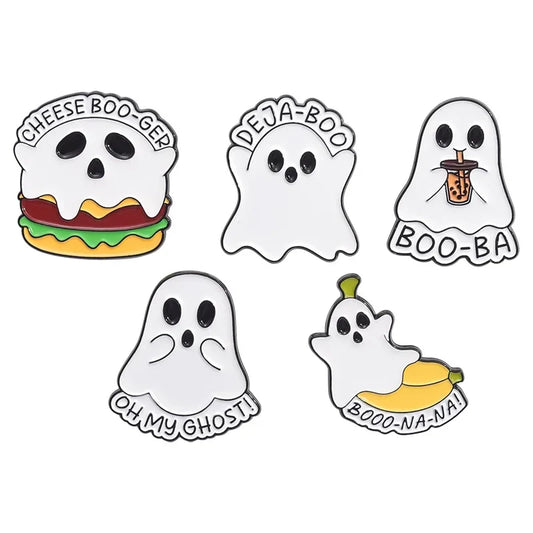 Spooky Cheese Ghost Enamel Pins Funny Hamburger Brooch Lapel Badges Gift