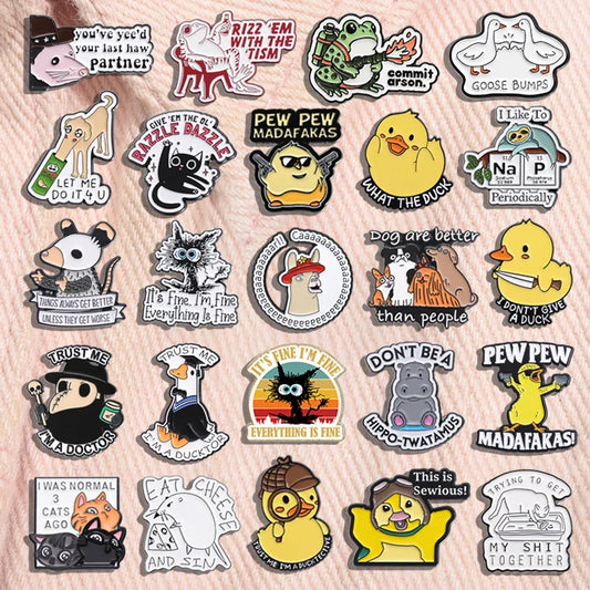 Funny Frog Enamel Pins Cartoon Rat Duck Brooches Lapel Pins Goose Badge Backpack Accessories Animal Jewelry Gifts