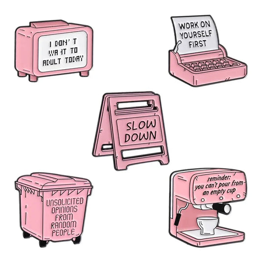 Creative Funny Enamel Pins: TV, Coffee Machine, Cartoon Brooches for Coat Lapel