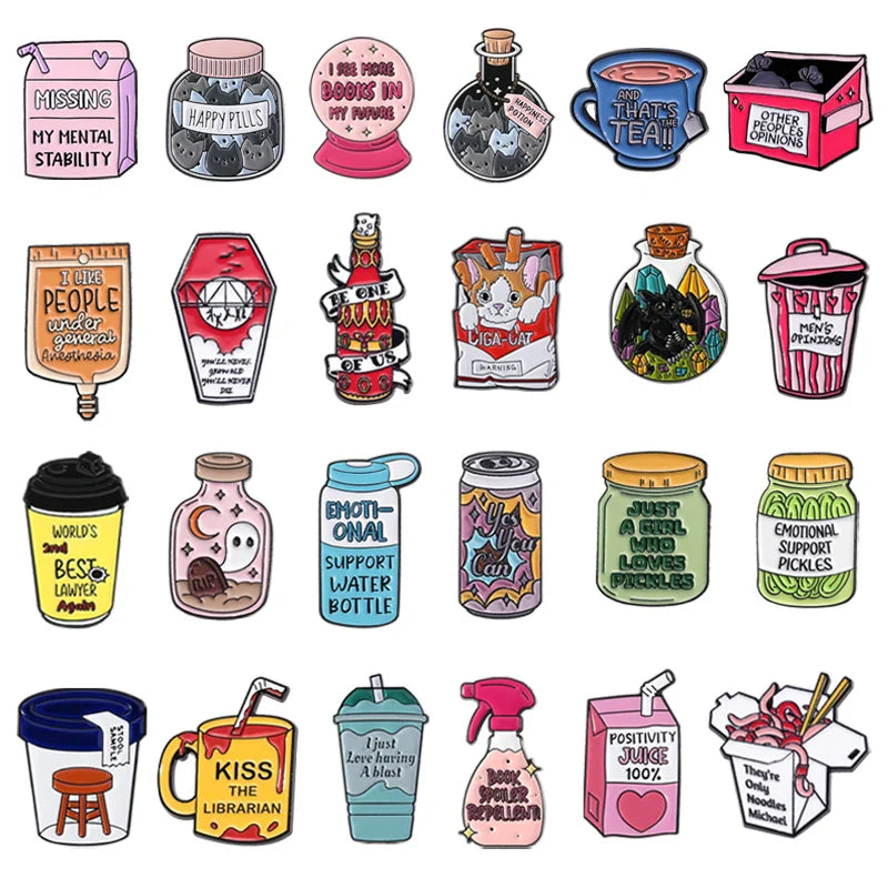 Creative Juice Enamel Pin Pickle Jar Brooch Cartoon Anime Jewelry Gifts