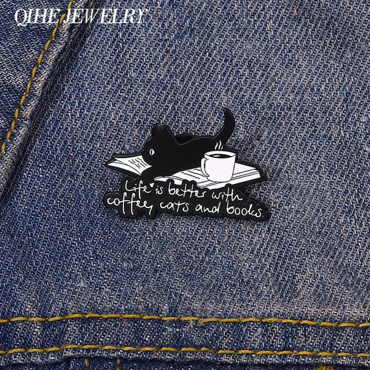 Black Cat Enamel Pin Coffee Kitten Brooch Lapel Backpack Gift Accessories Wholesale