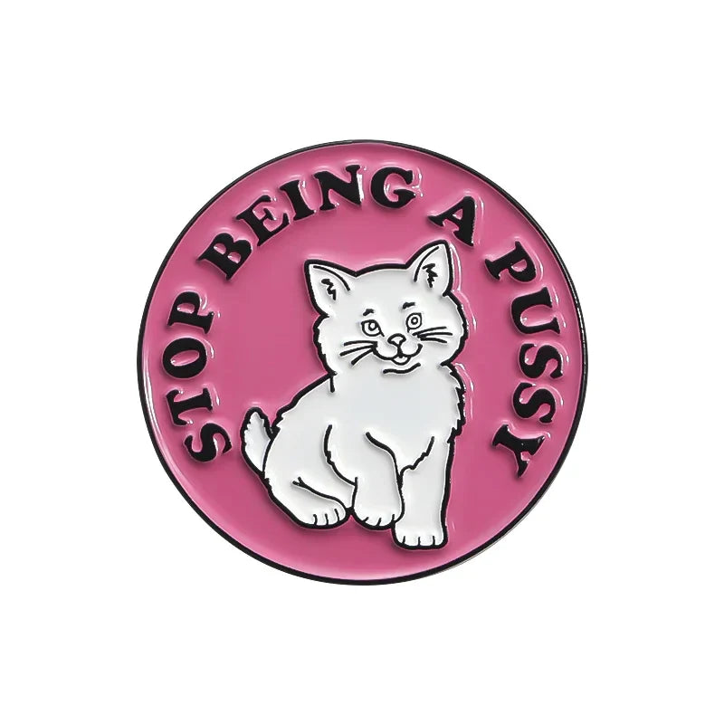 Cartoon Cat Enamel Pins Funny Cat Quotes Brooch Lapel Badge Jewelry Gift