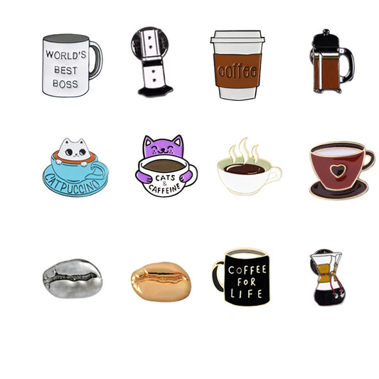 Coffee Beans Enamel Pins Cartoon Barista Badge Lapel Fashion Jewelry Gift