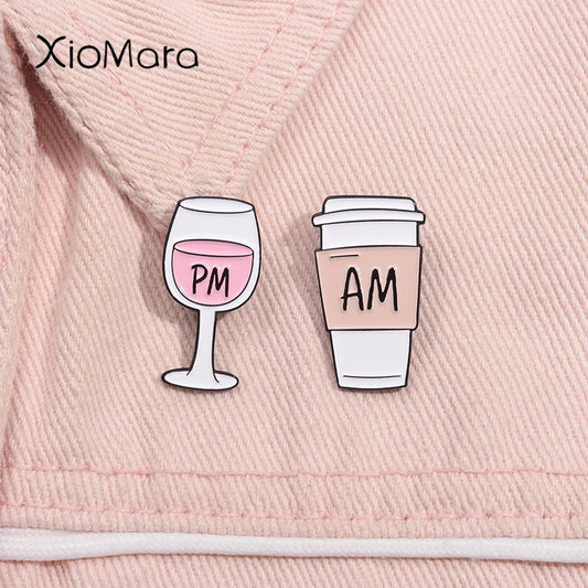 Coffee Wine Enamel Pin Brooch Lapel Badge Jewelry Gift