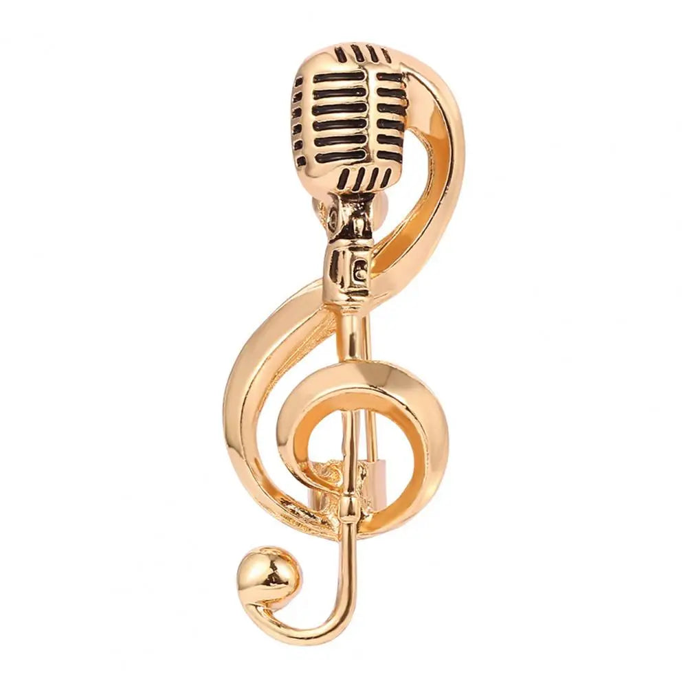 Music Note Microphone Brooch Lapel Pin Jewelry Accessory Gold Silver Alloy