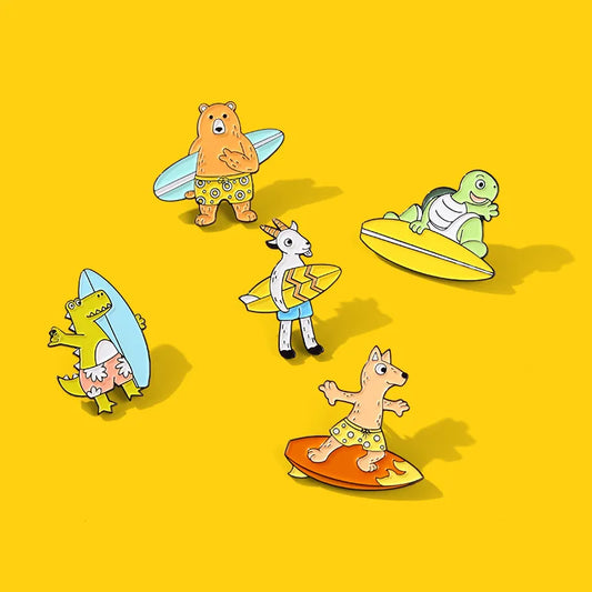 Little Lamb Crocodile Skiing Enamel Pin Cartoon Brooch Badge for Bags Jeans Hoodies Lapel Pin Jewelry Kids Gift