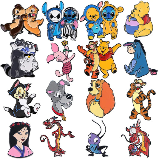 YQ920 UniquePink Pooh Bear Mulan Cat Dog Brooch Cartoon Badge Lapel Pin Jewelry