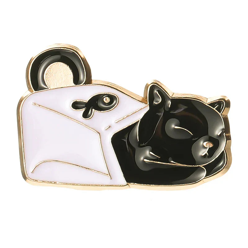 Cute Cat Enamel Pins Dried Fish Brooch Lapel Badge Cartoon Animal Jewelry Gift