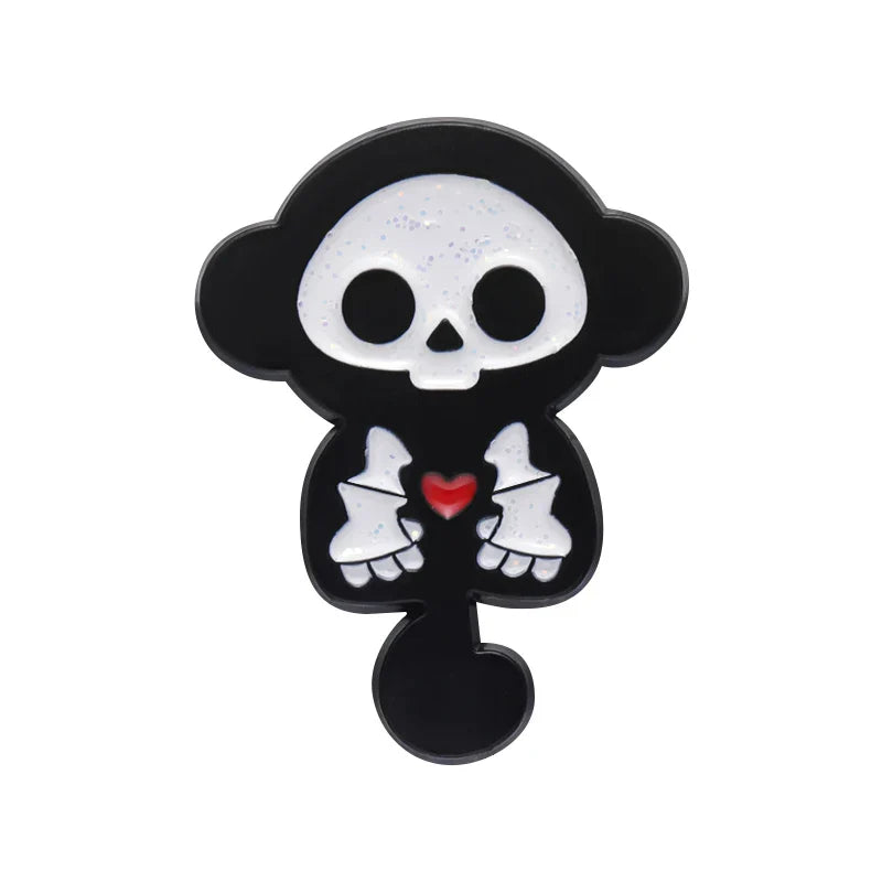 Skeleton Cat Enamel Pin Spider Rabbit Heart Brooch Lapel Badge Jewelry Gift