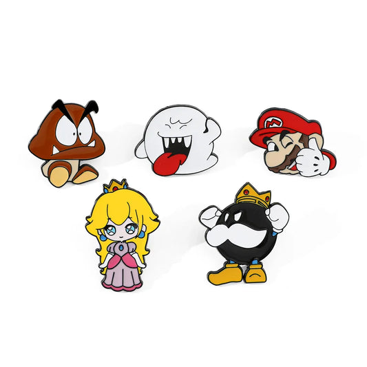 Super Mario Metal Brooch Set: Princess Peach & Toadstool Enamel Pins