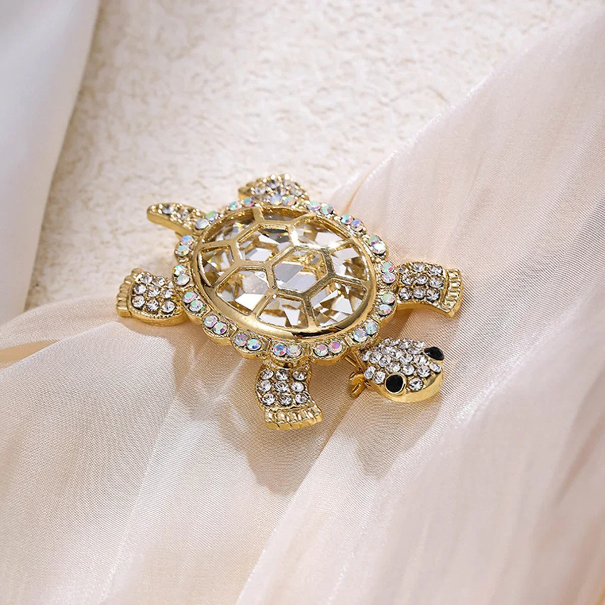 Diamond Turtle Brooch, Crystal Animal Pin, Daily Wear Accessory
