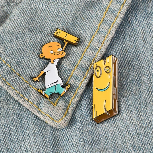 Jonny and Plank Enamel Pin Cartoon Brooch Lapel Badge Gift