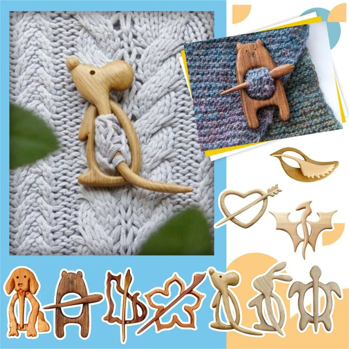 Kids Animal Wooden Brooch Pin Scarf Buckle Shawl Clip Sweater Clasp Accessory