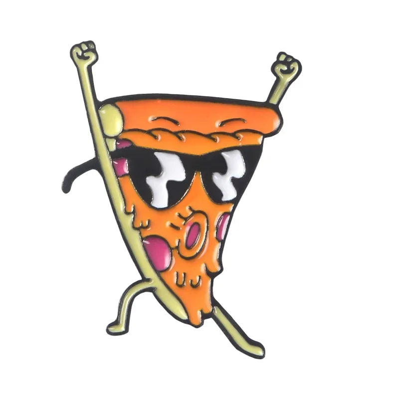 Funny Pizza Enamel Pin Heart Eye Brooch Cartoon Food Badge Lapel Gift
