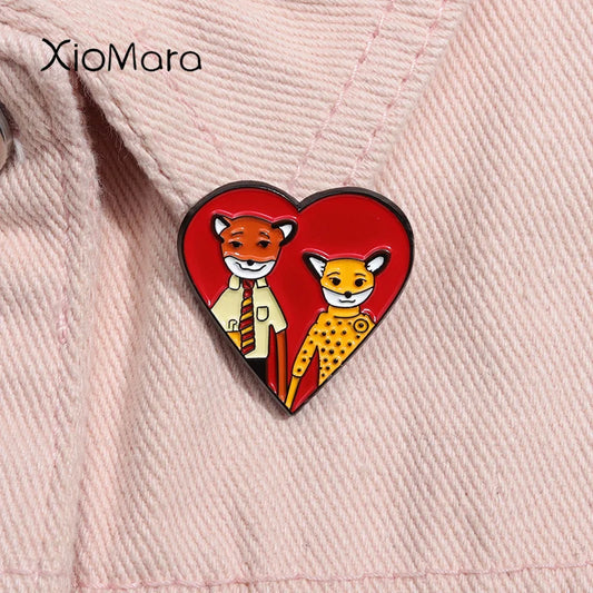 Fox Love Heart Enamel Pin Brooch Jewelry Gift