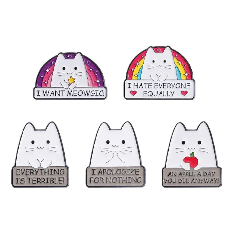 Rainbow Cat Enamel Pins I HATE EVERYONE EQUALLY Brooch Lapel Badge Jewelry