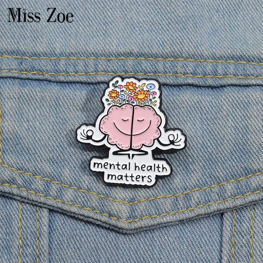 Mental Health Enamel Pins Anatomical Brain Flower Brooch Lapel Badge Plant Jewelry Gift